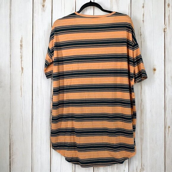 Lularoe Irma Half Sleeve Tunic High Low Polyester Blend Sz XS Black Teal Yellow - Picture 3 of 7